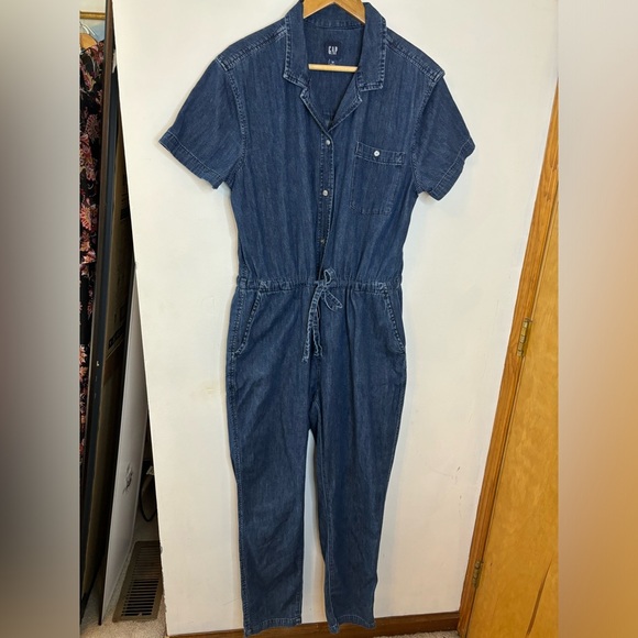 GAP Vintage One Piece Short Sleeve Denim Tie Waist Pantsuit - Picture 6 of 11